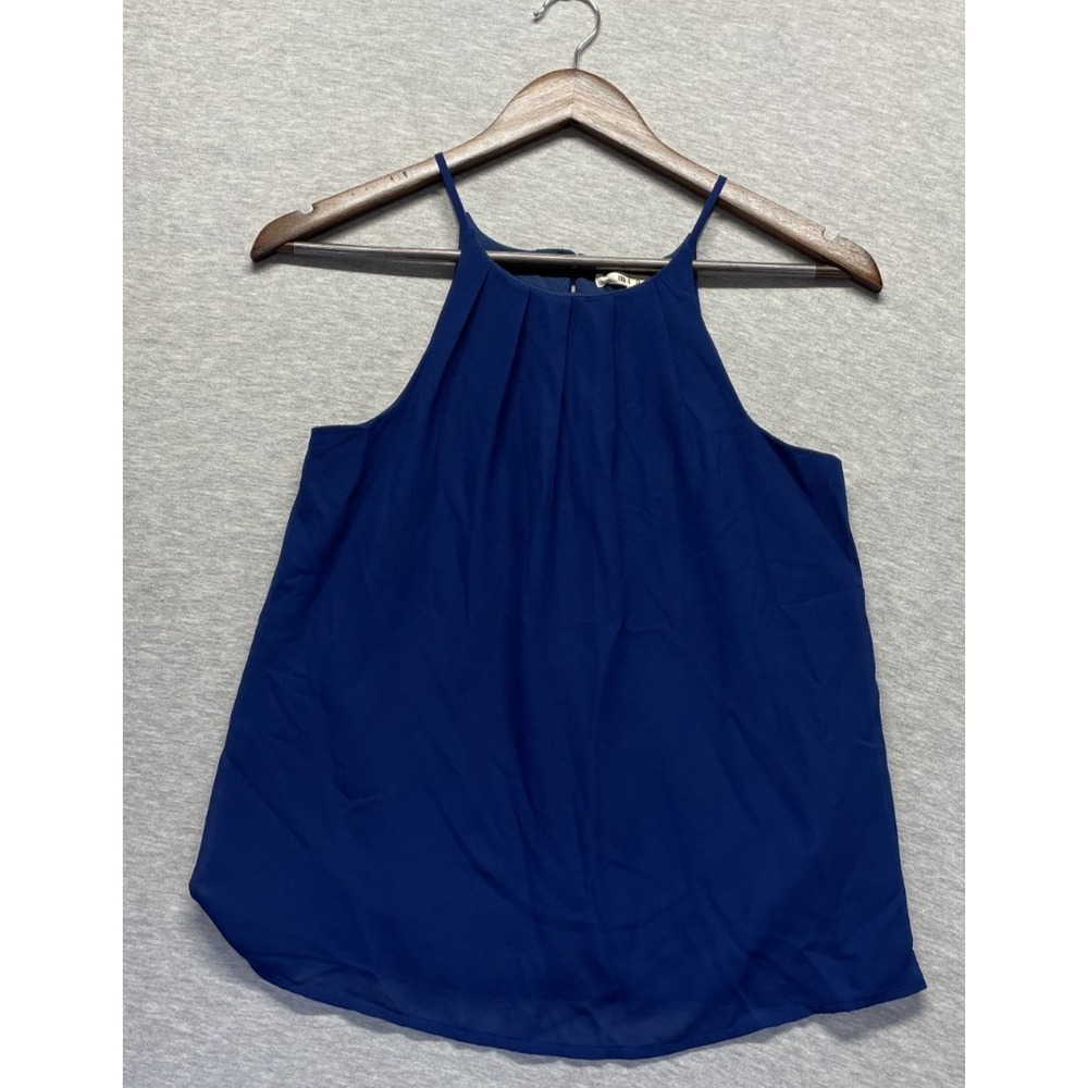 Miami Cami Tank Top Womens XS Royal Blue Career Sleeveless Pleated Halter Neck